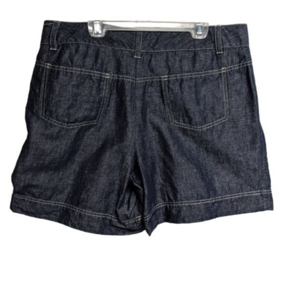 Talbots Shorts Women Size 12 Linen Blend Two-Buttons Zip Loose Navy Blue - Picture 2 of 6